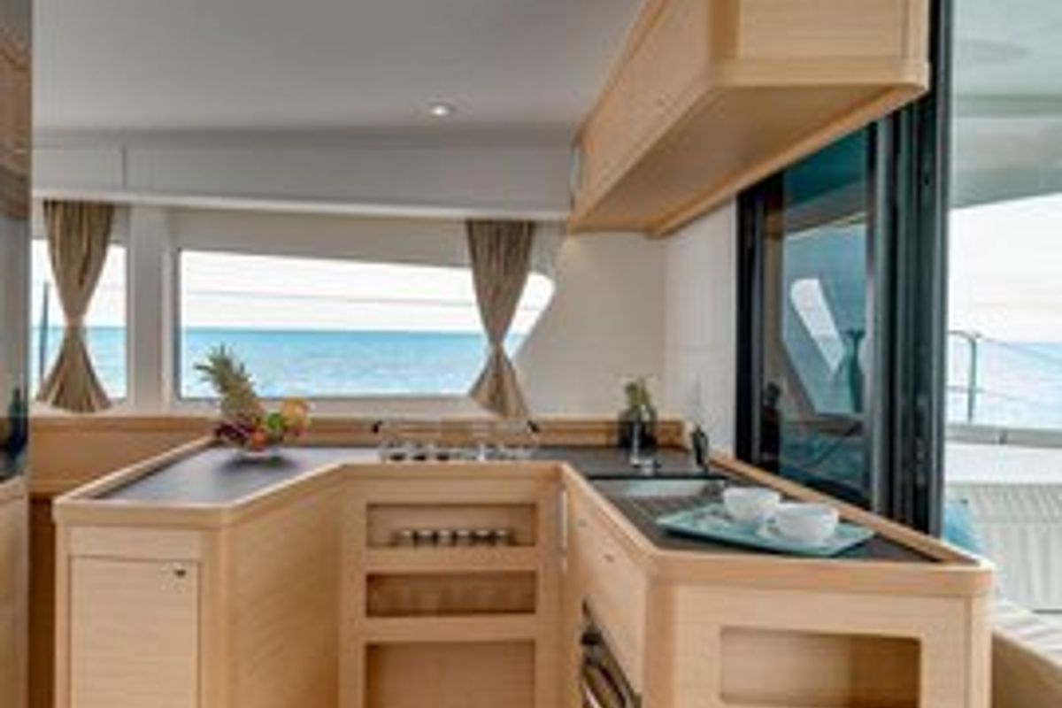 Galley of Sugar Magnolia, a Lagoon 42 catamaran at Stock Island, United States