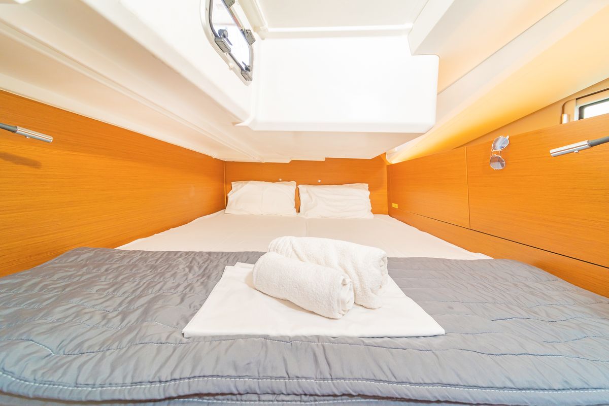 Cabin on Mike Charlie, a Jeanneau Sun Odyssey 440 sailboat at Municipal Unit of Lefkada, Greece
