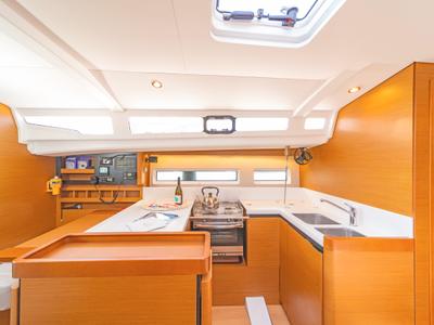 Galley of Mike Charlie, a Jeanneau Sun Odyssey 440 sailboat at Municipal Unit of Lefkada, Greece
