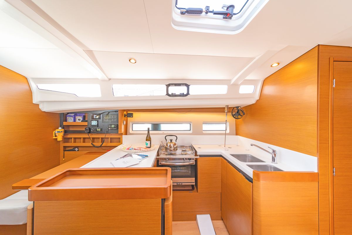 Galley of Mike Charlie, a Jeanneau Sun Odyssey 440 sailboat at Municipal Unit of Lefkada, Greece