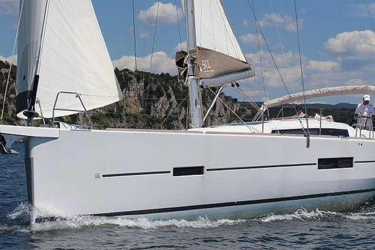Exterior view of Tahiri, a Dufour 430 sailboat at Naples, Italy
