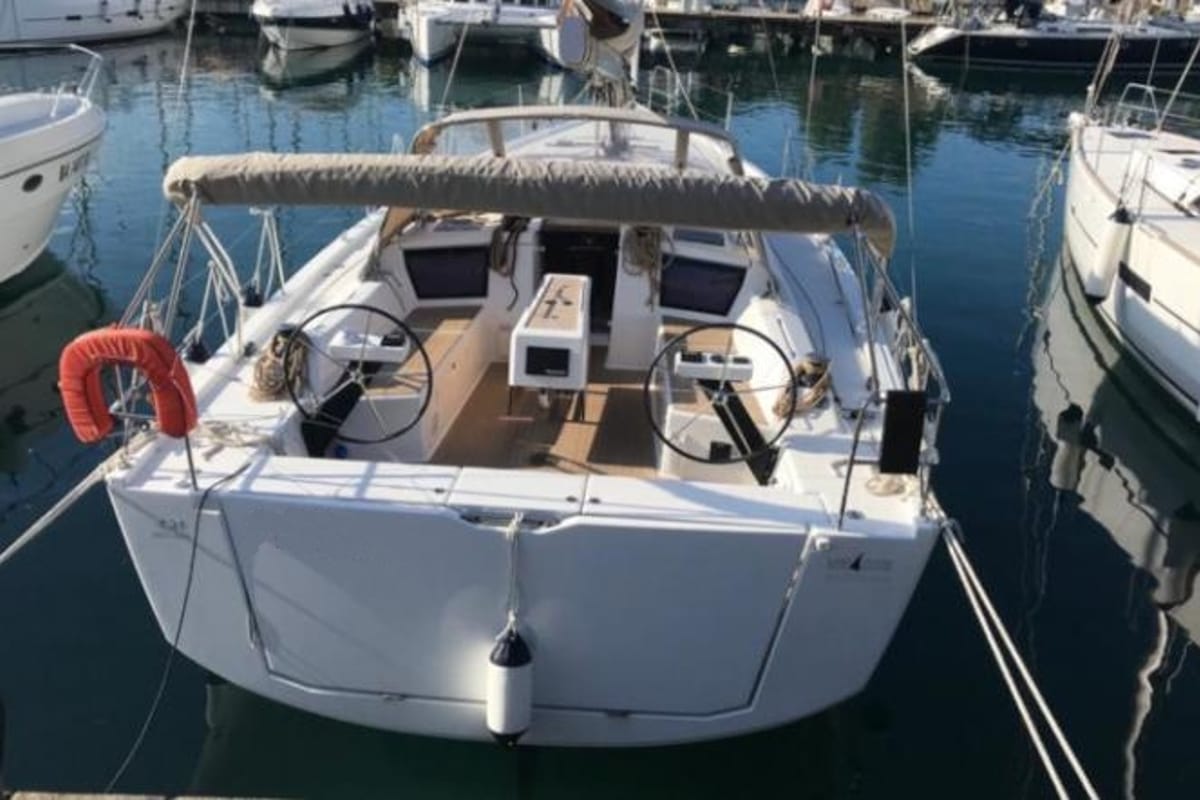 Cockpit of Tahiri, a Dufour 430 sailboat at Naples, Italy