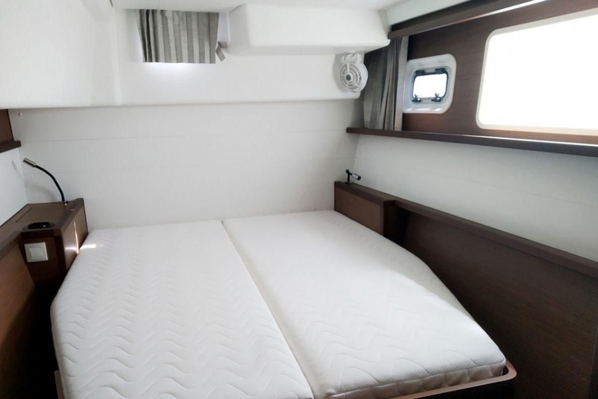 Cabin on Grecostar, a Lagoon 450 Fly catamaran at Athens, Greece