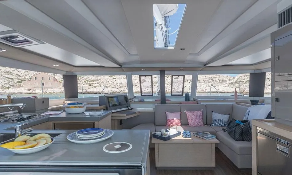 Libertad VII, a Fountaine Pajot Astréa 42 catamaran at Sant Antoni de Portmany, Spain