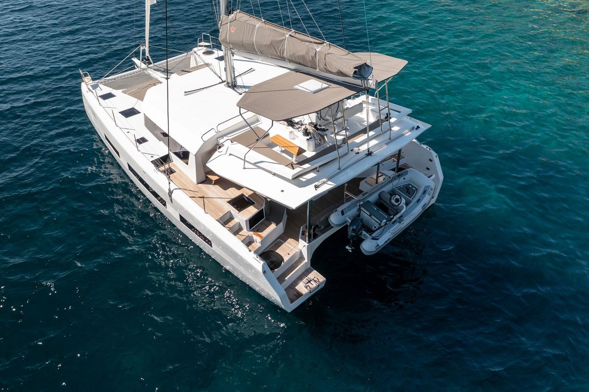 Exterior view of Cat, a Dufour 48 Catamaran catamaran at Primošten, Croatia