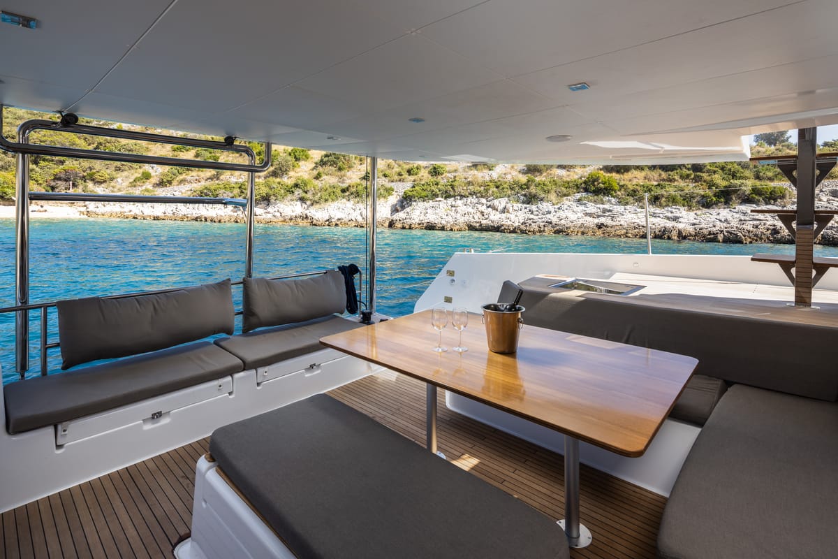 Deck of Cat, a Dufour 48 Catamaran catamaran at Primošten, Croatia