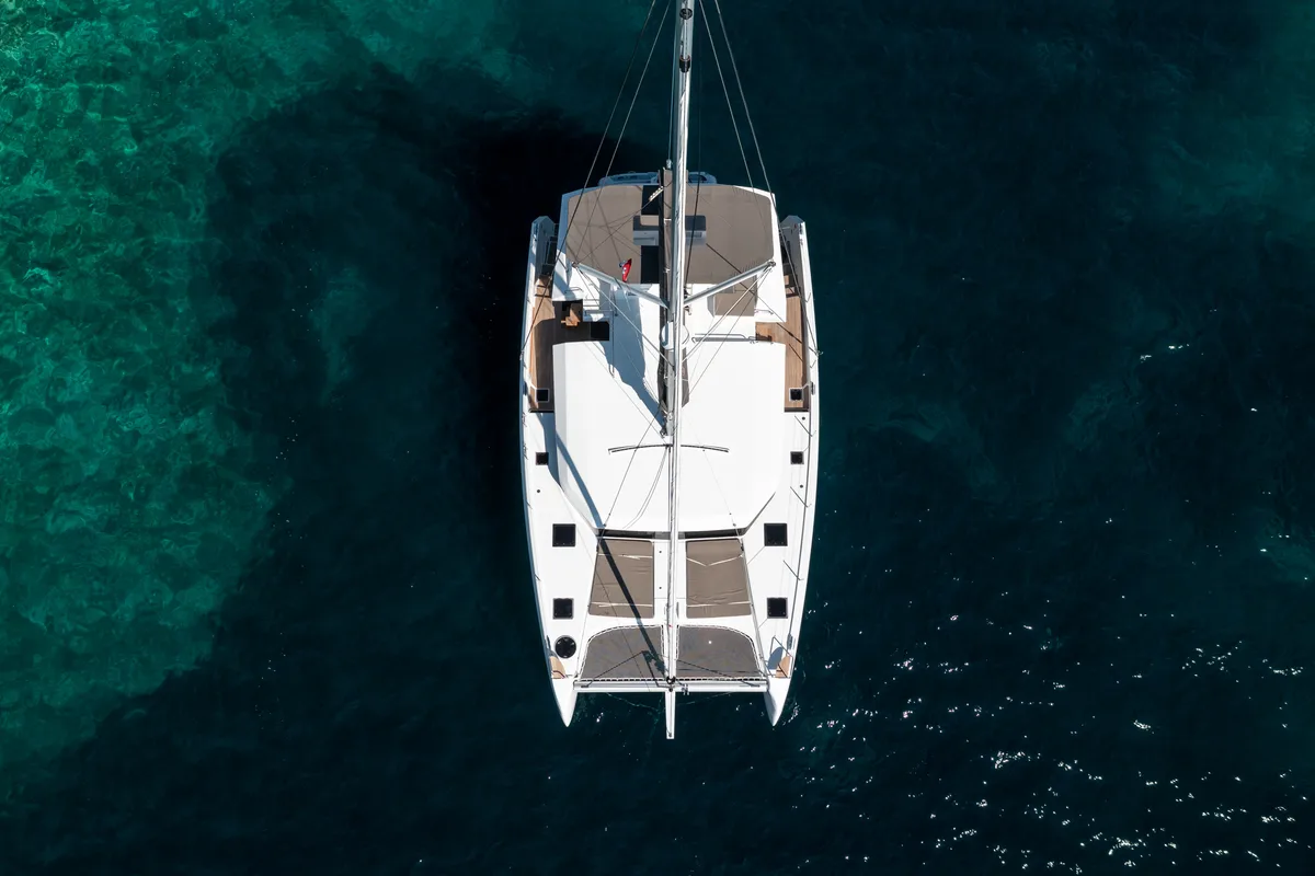 Exterior view of Cat, a Dufour 48 Catamaran catamaran at Primošten, Croatia
