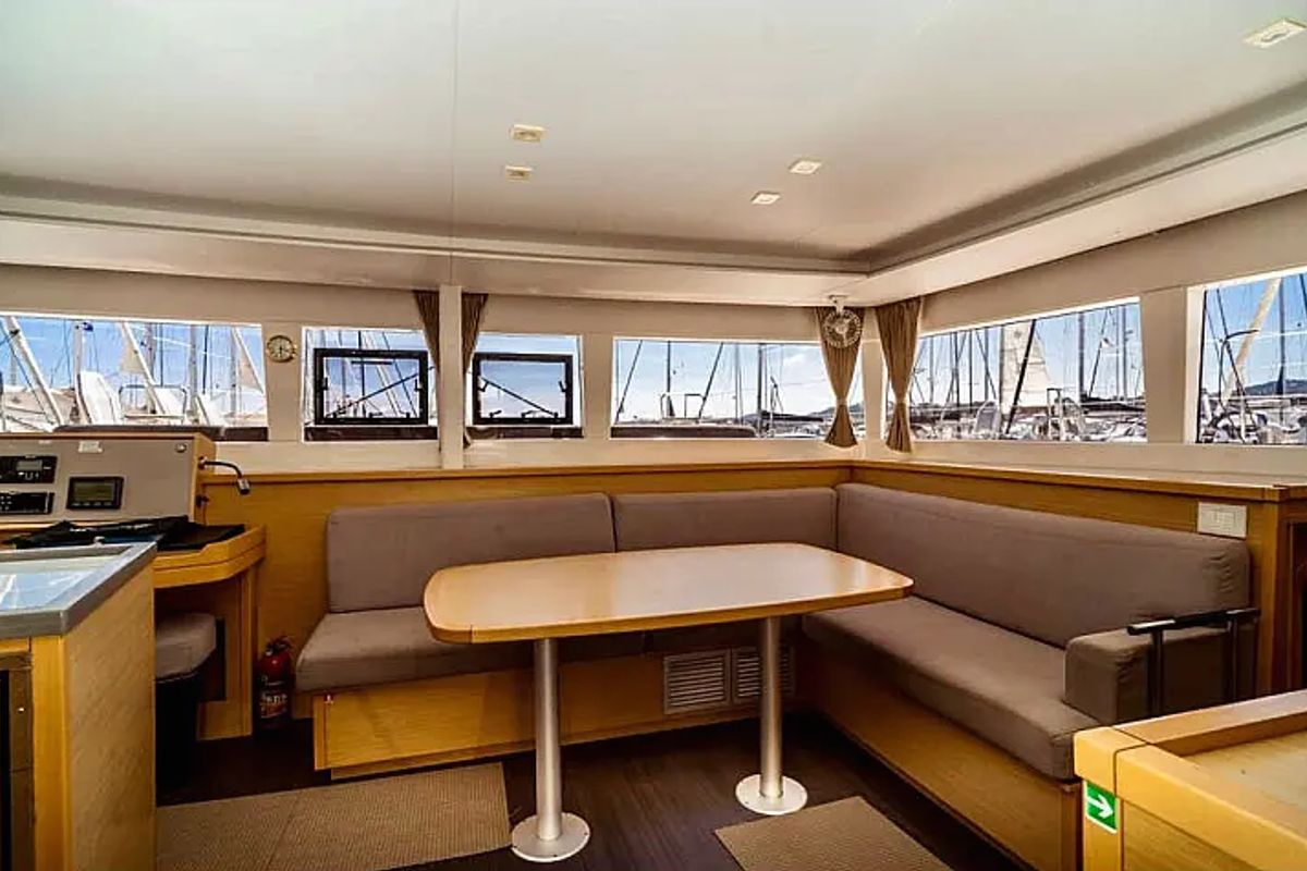Salon of Emoseaon, a Lagoon 450 F catamaran at Municipal Unit of Lefkada, Greece