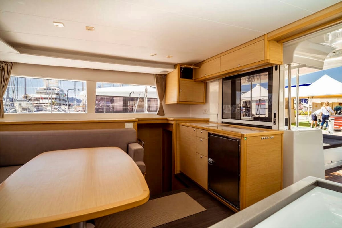 Salon of Emoseaon, a Lagoon 450 F catamaran at Municipal Unit of Lefkada, Greece