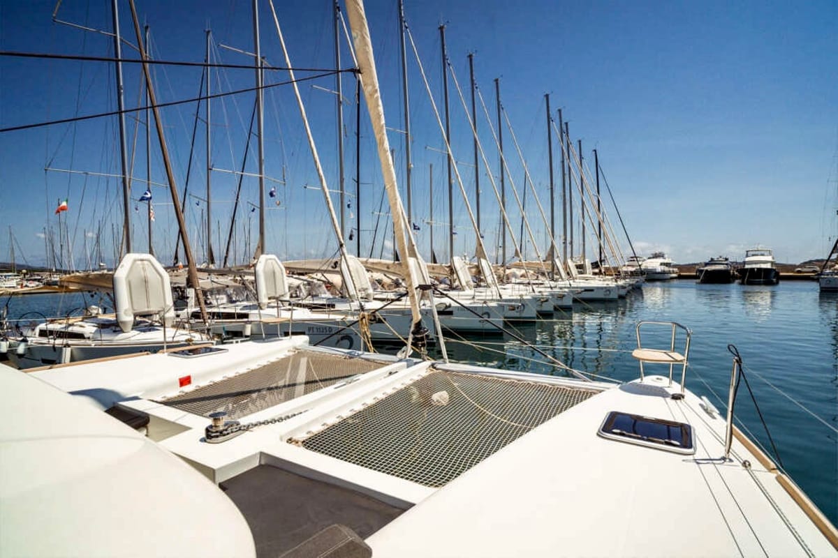 Exterior view of Emoseaon, a Lagoon 450 F catamaran at Municipal Unit of Lefkada, Greece