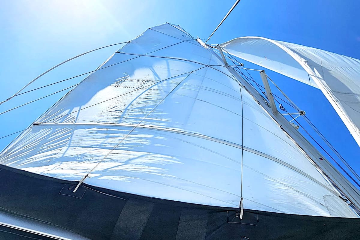 Exterior view of Emoseaon, a Lagoon 450 F catamaran at Municipal Unit of Lefkada, Greece