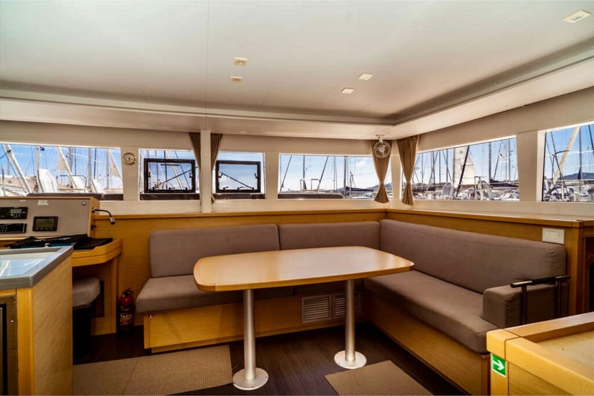 Salon of Emoseaon, a Lagoon 450 F catamaran at Municipal Unit of Lefkada, Greece