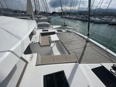 Deck of Blue Diamond, a Bali 4.4 catamaran at Municipal Unit of Lefkada, Greece