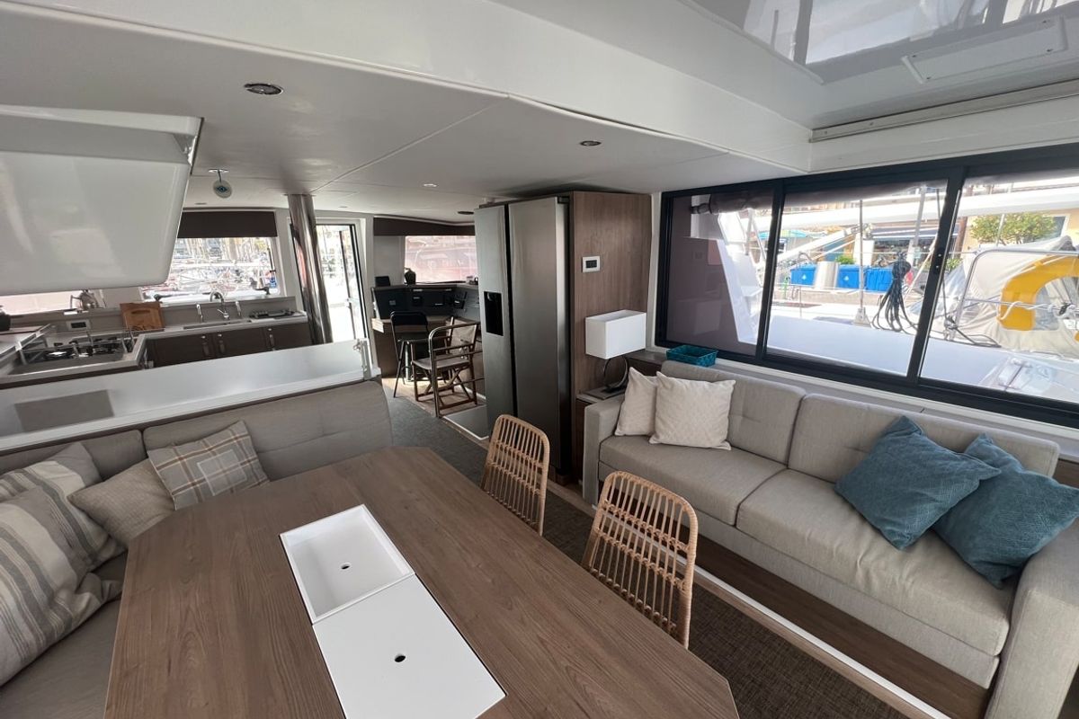 Salon of Blue Diamond, a Bali 4.4 catamaran at Municipal Unit of Lefkada, Greece