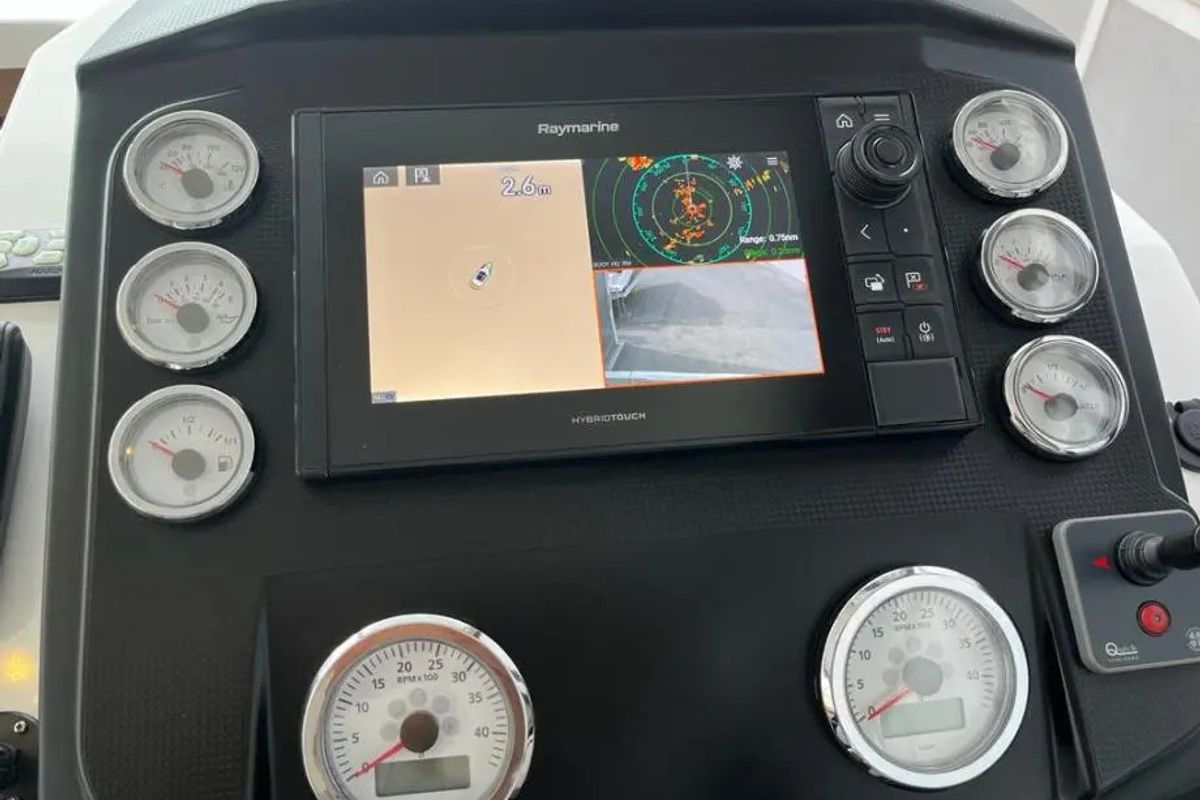 Cockpit of Antares 32 Fly, a Beneteau Antares 32 motorboat at Grad Trogir, Croatia