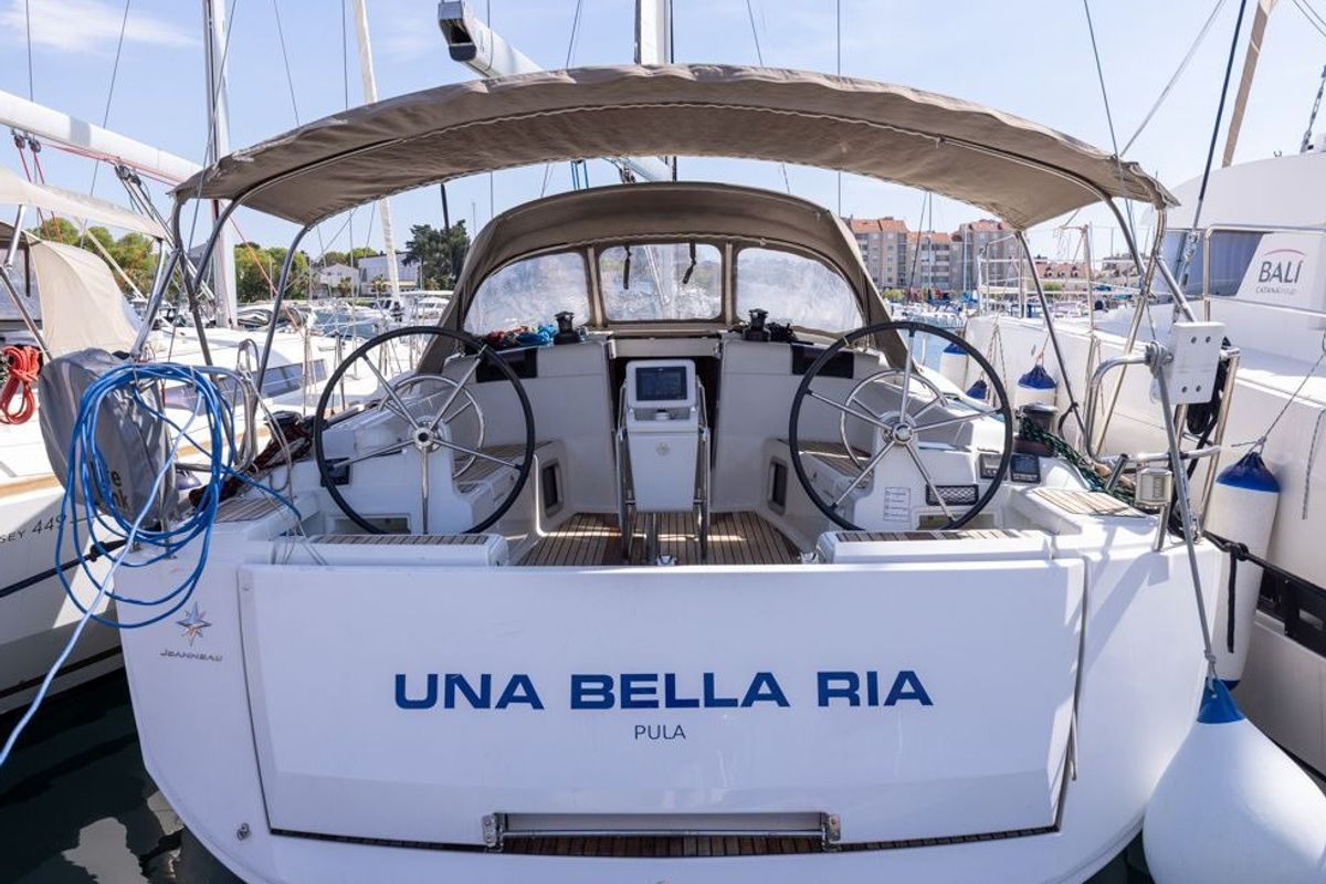 Exterior view of Una Bella Ria, a Jeanneau Sun Odyssey 449 sailboat at Izola / Isola, Slovenia