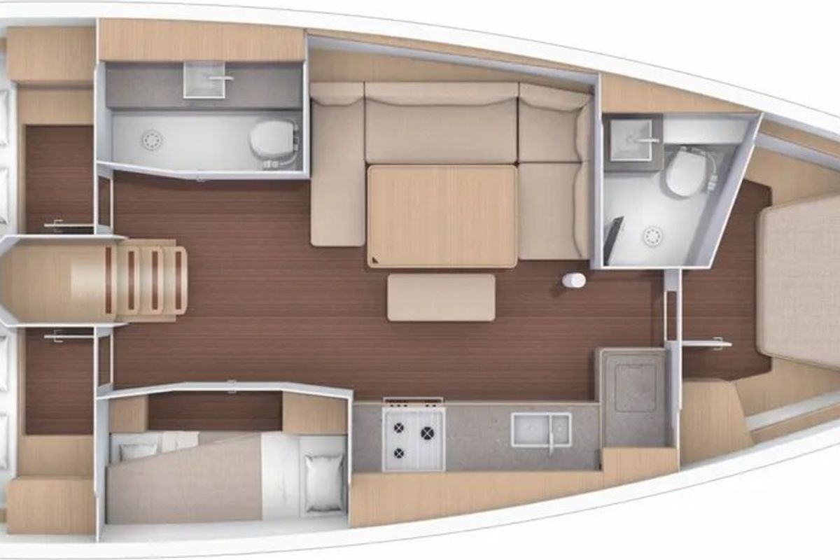 Floor plan of Malime, a Dufour 430 GL sailboat at Procida, Italy