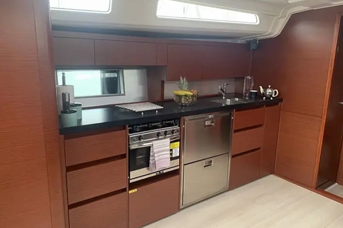 Galley of Aktea, a Hanse Yachts Hanse 508 sailboat at Lavreotiki Municipal Unit, Greece