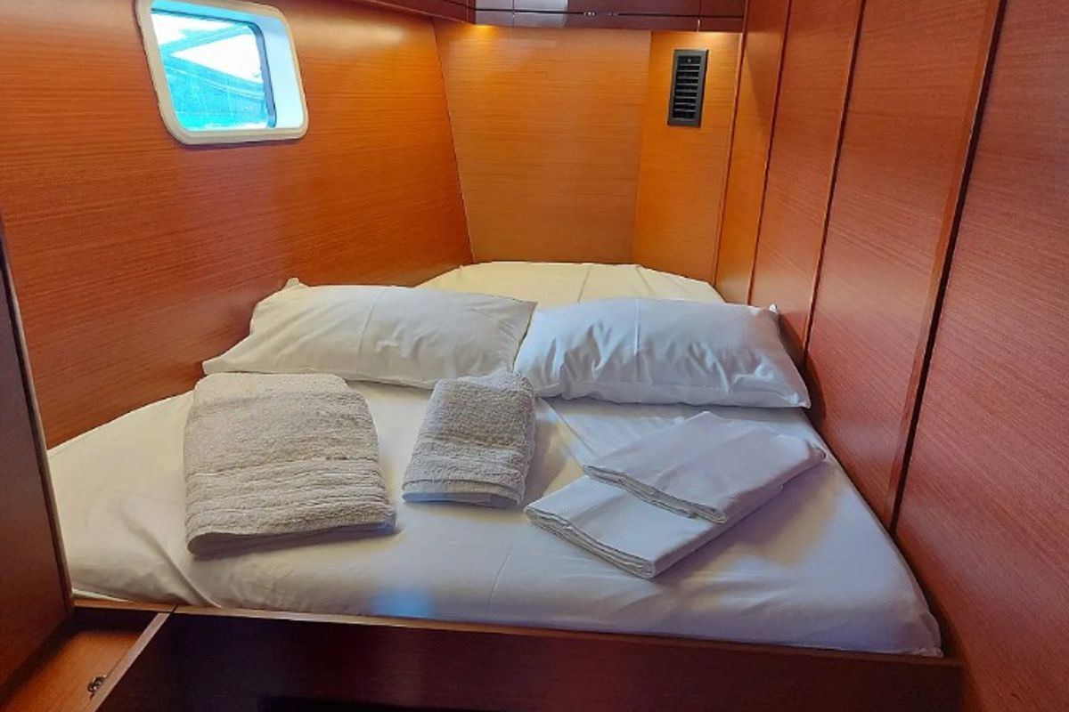 Cabin on Aktea, a Hanse Yachts Hanse 508 sailboat at Lavreotiki Municipal Unit, Greece