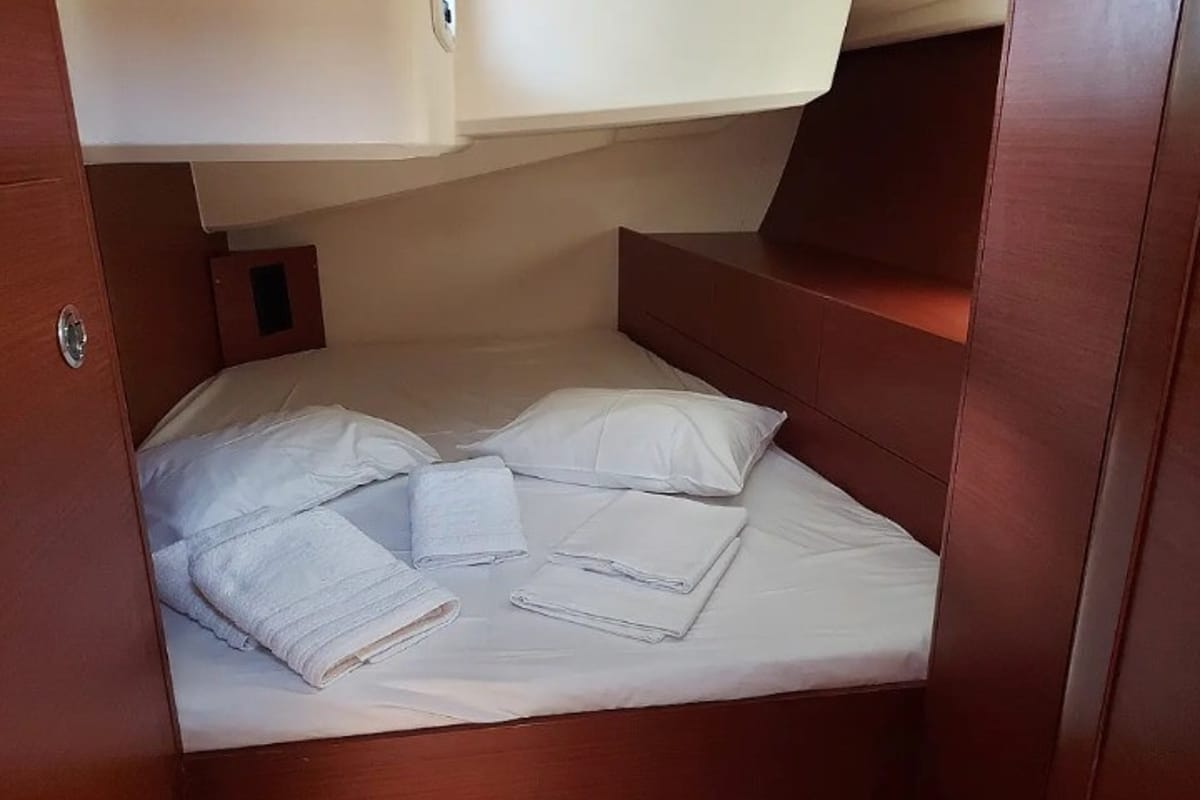 Cabin on Aktea, a Hanse Yachts Hanse 508 sailboat at Lavreotiki Municipal Unit, Greece