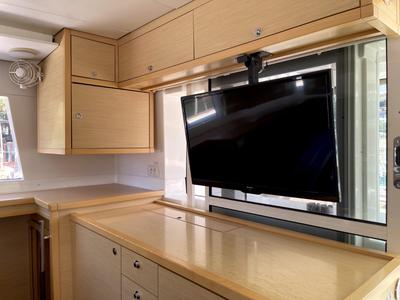 Salon of AF-L450F, a Lagoon 450 Fly catamaran at Athens, Greece