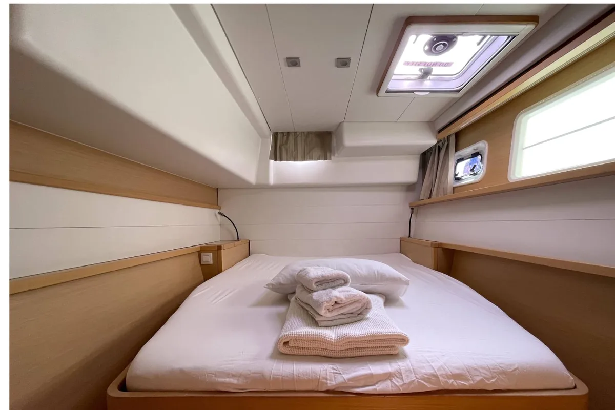 Cabin on AF-L450F, a Lagoon 450 Fly catamaran at Athens, Greece