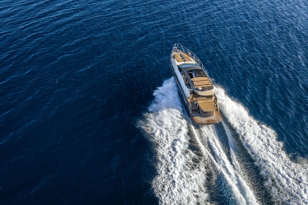 Exterior view of Principote, a Cranchi M44 HT motorboat at Grad Kaštela, Croatia