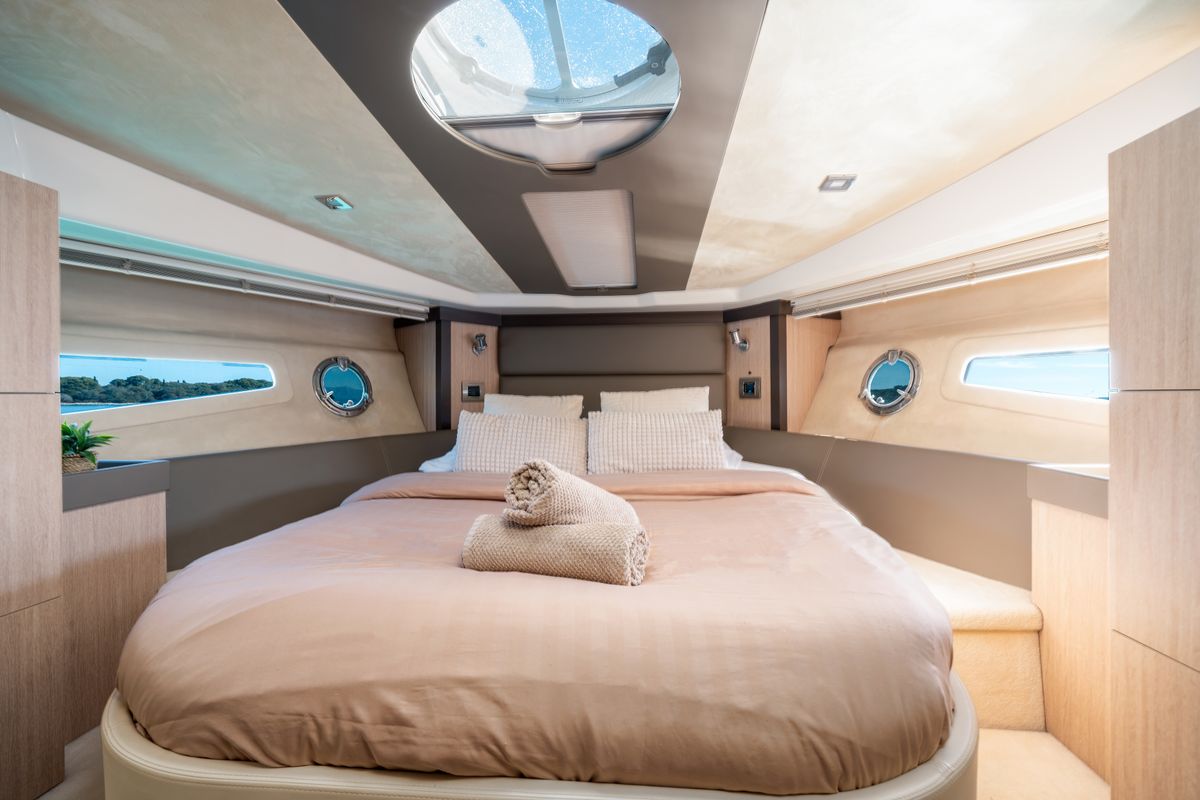 Cabin on Principote, a Cranchi M44 HT motorboat at Grad Kaštela, Croatia