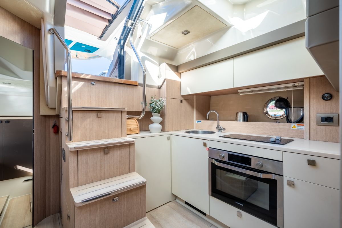 Galley of Principote, a Cranchi M44 HT motorboat at Grad Kaštela, Croatia