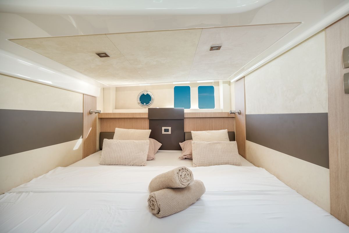Cabin on Principote, a Cranchi M44 HT motorboat at Grad Kaštela, Croatia