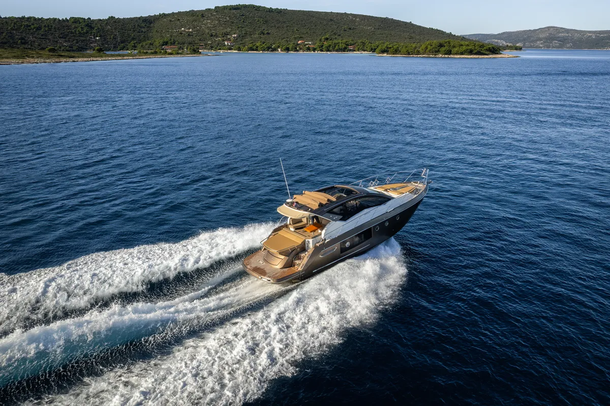 Exterior view of Principote, a Cranchi M44 HT motorboat at Grad Kaštela, Croatia