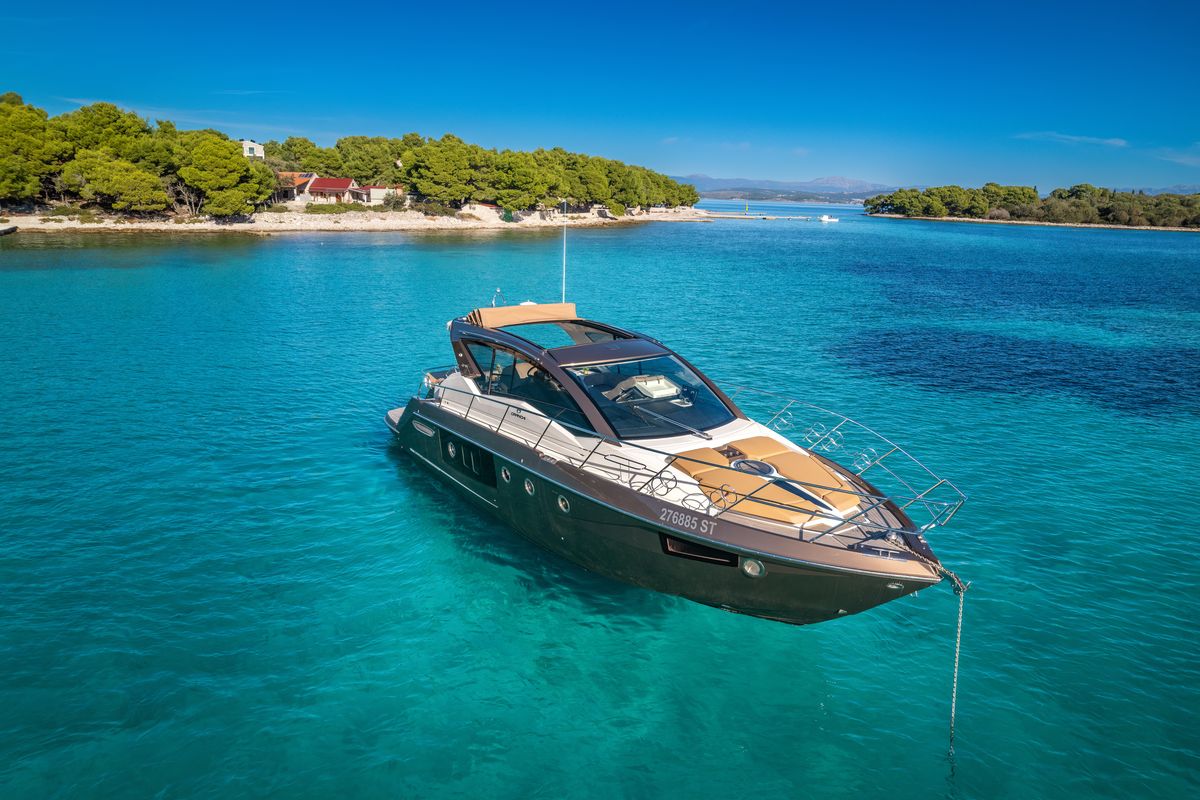 Exterior view of Principote, a Cranchi M44 HT motorboat at Grad Kaštela, Croatia