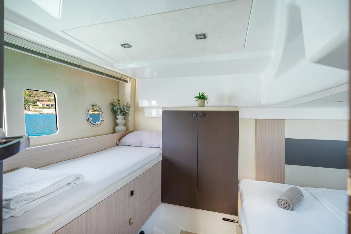 Cabin on Principote, a Cranchi M44 HT motorboat at Grad Kaštela, Croatia