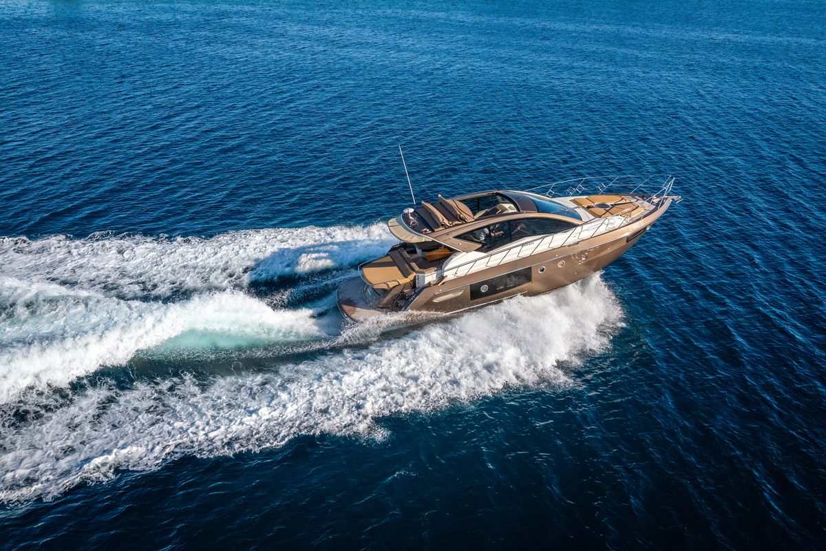 Exterior view of Principote, a Cranchi M44 HT motorboat at Grad Kaštela, Croatia