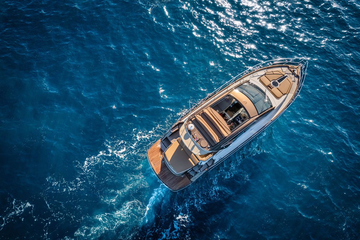 Exterior view of Principote, a Cranchi M44 HT motorboat at Grad Kaštela, Croatia