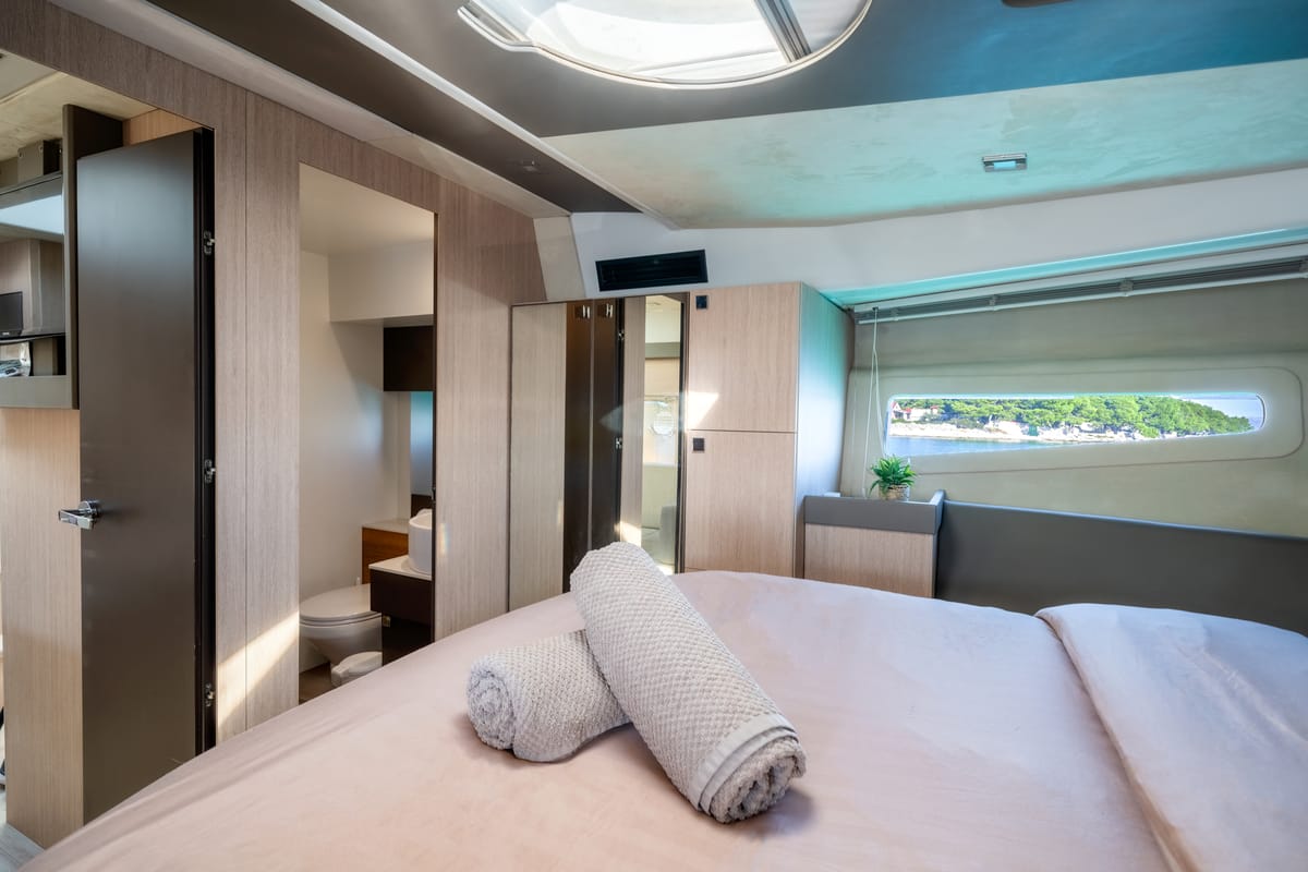 Cabin on Principote, a Cranchi M44 HT motorboat at Grad Kaštela, Croatia
