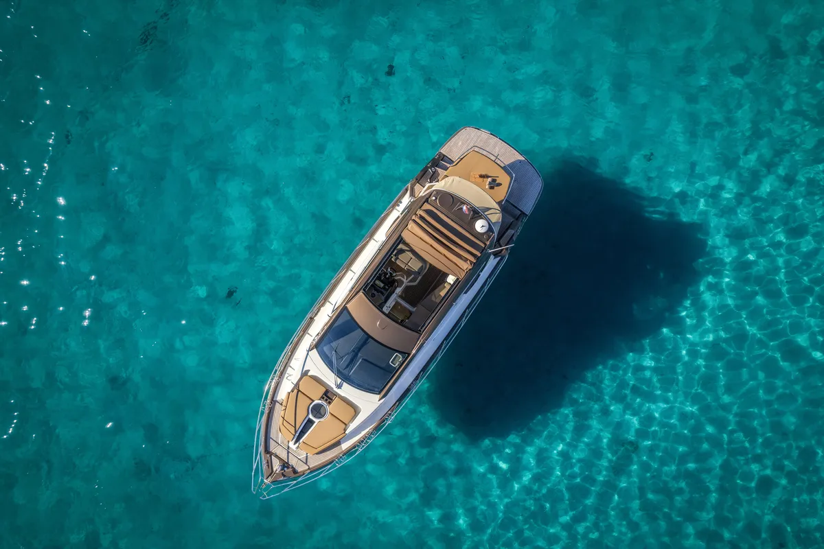 Exterior view of Principote, a Cranchi M44 HT motorboat at Grad Kaštela, Croatia