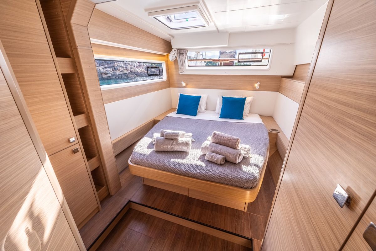 Cabin on NEMI, a Lagoon 43 catamaran at Municipal Unit of Lefkada, Greece