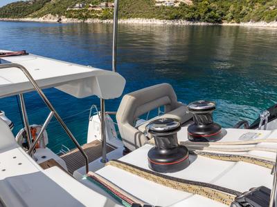 Cockpit of NEMI, a Lagoon 43 catamaran at Municipal Unit of Lefkada, Greece