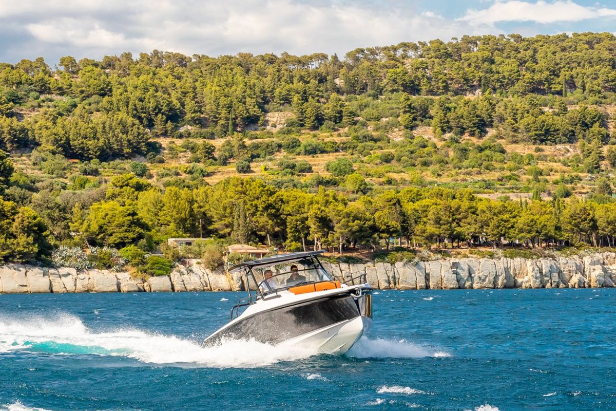 Cockpit of Ryck 280, a Ryck Yachts Ryck 280 motorboat at Grad Trogir, Croatia