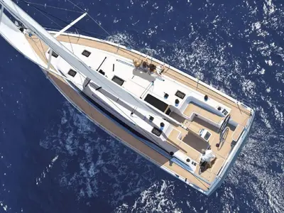 Deck of 7 Iles, a Bavaria C42 sailboat at Marseille, France
