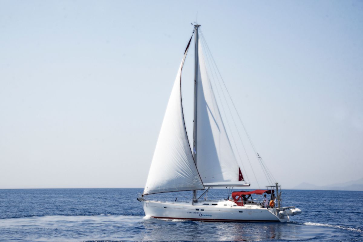 Exterior view of Vori, a Beneteau Oceanis 473 sailboat at Athens, Greece