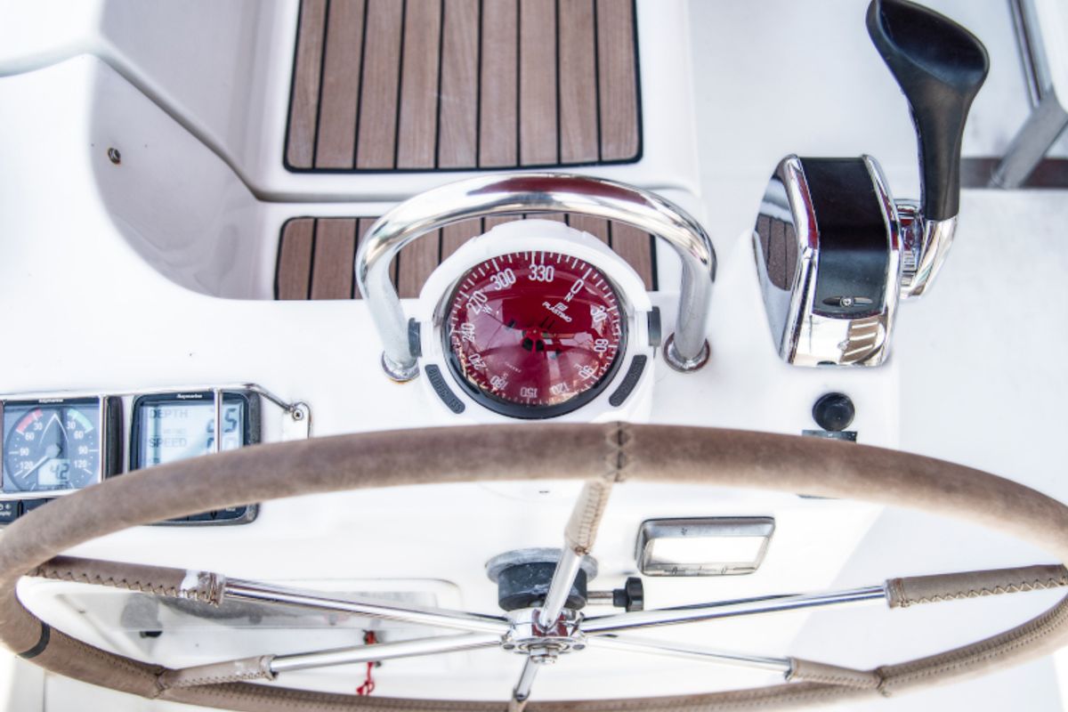 Cockpit of Vori, a Beneteau Oceanis 473 sailboat at Athens, Greece