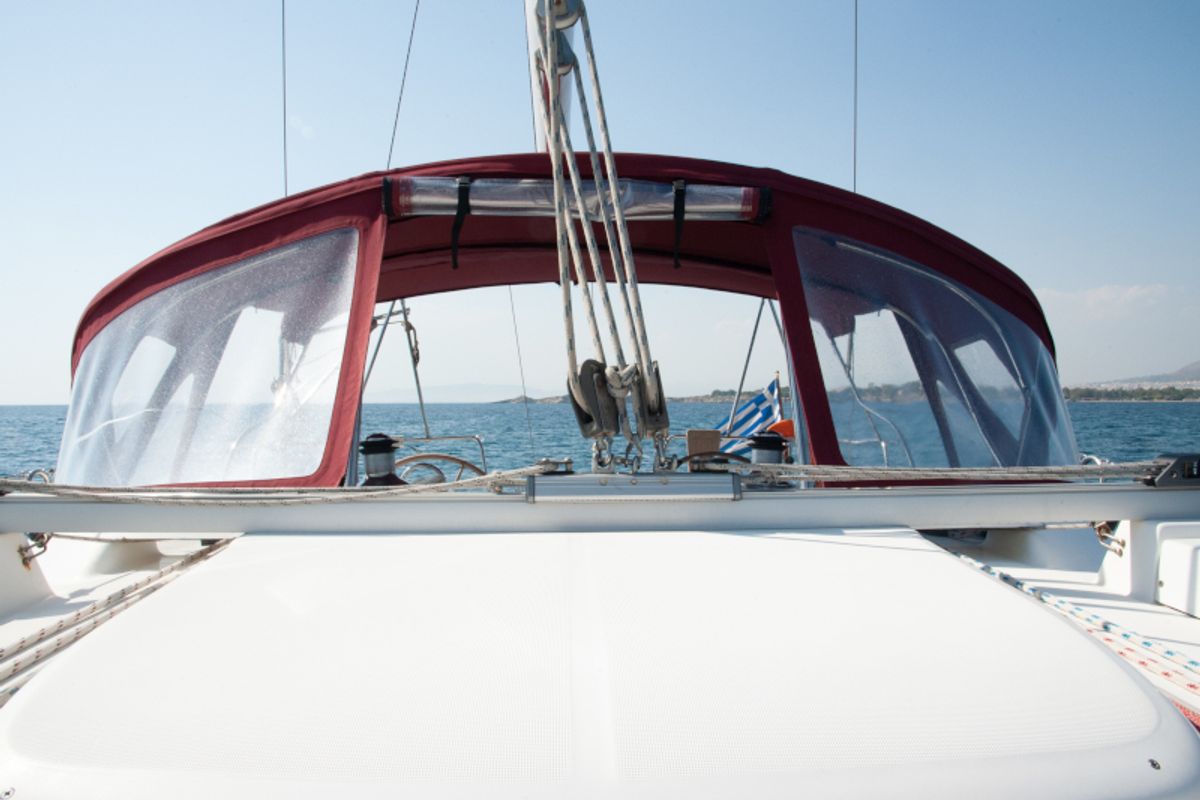 Deck of Vori, a Beneteau Oceanis 473 sailboat at Athens, Greece