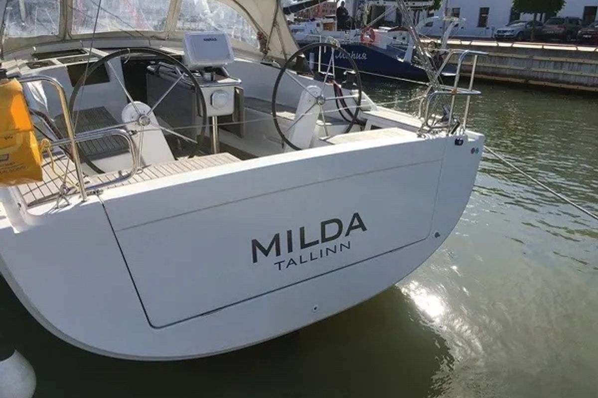 Exterior view of Milda, a Hanse Yachts Hanse 385 sailboat at Tallinn, Estonia