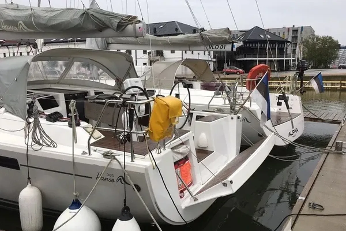 Exterior view of Milda, a Hanse Yachts Hanse 385 sailboat at Tallinn, Estonia