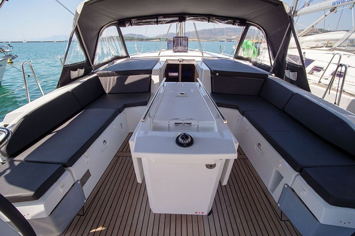 Deck of Layla, a Beneteau Oceanis 46.1 sailboat at Volos Municipality, Greece
