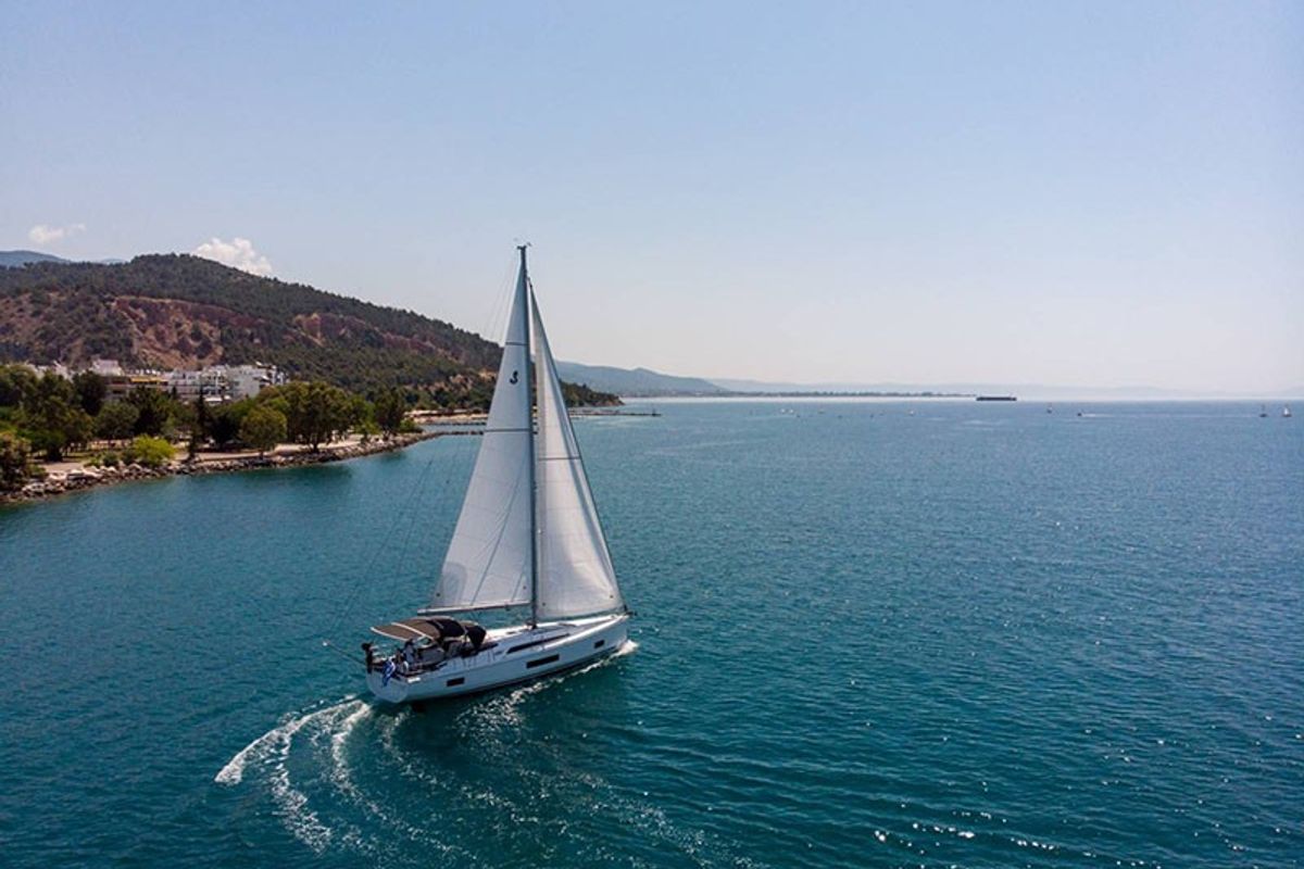 Exterior view of Layla, a Beneteau Oceanis 46.1 sailboat at Volos Municipality, Greece