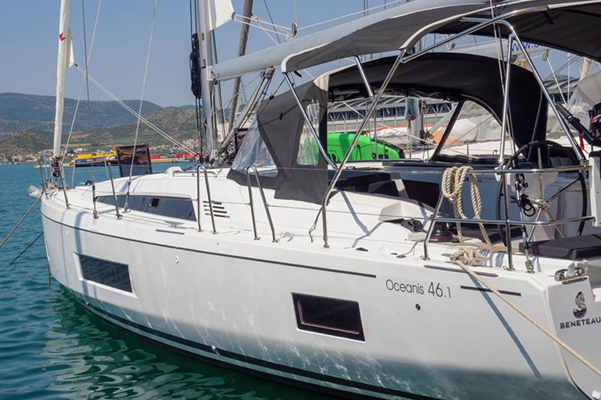 Exterior view of Layla, a Beneteau Oceanis 46.1 sailboat at Volos Municipality, Greece