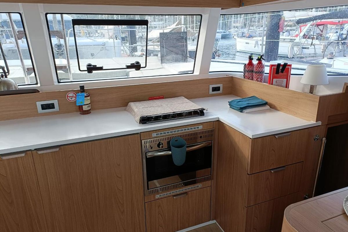 Galley of Poucette, a Bali Catsmart catamaran at Le Marin, France